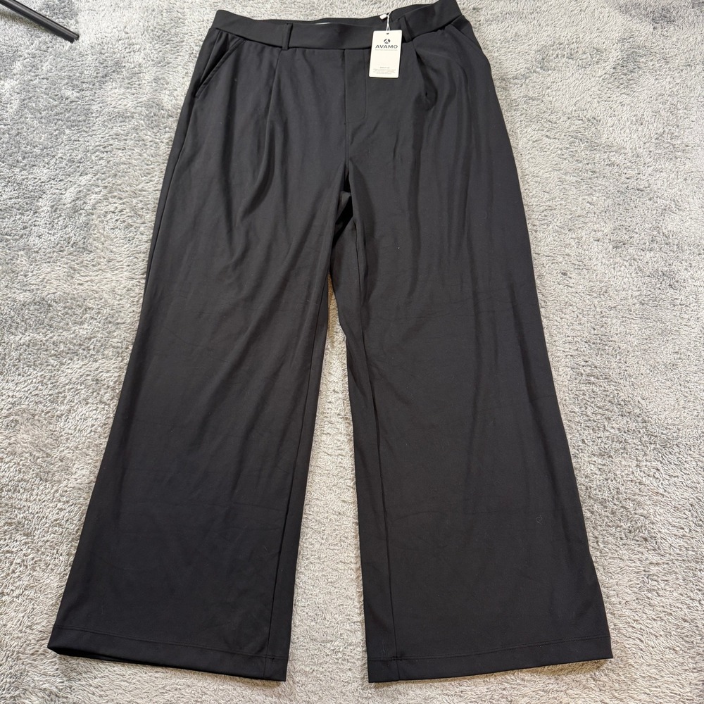 Avamo Womens 2XL Wide Leg Trousers Black Stretch Pleated Work Pants